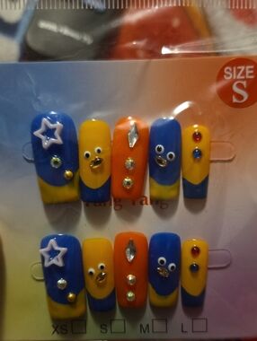 🌹2 For $35🌹Colorful Blue Yellow Orange Press-On Nail Set with Gems Handmade